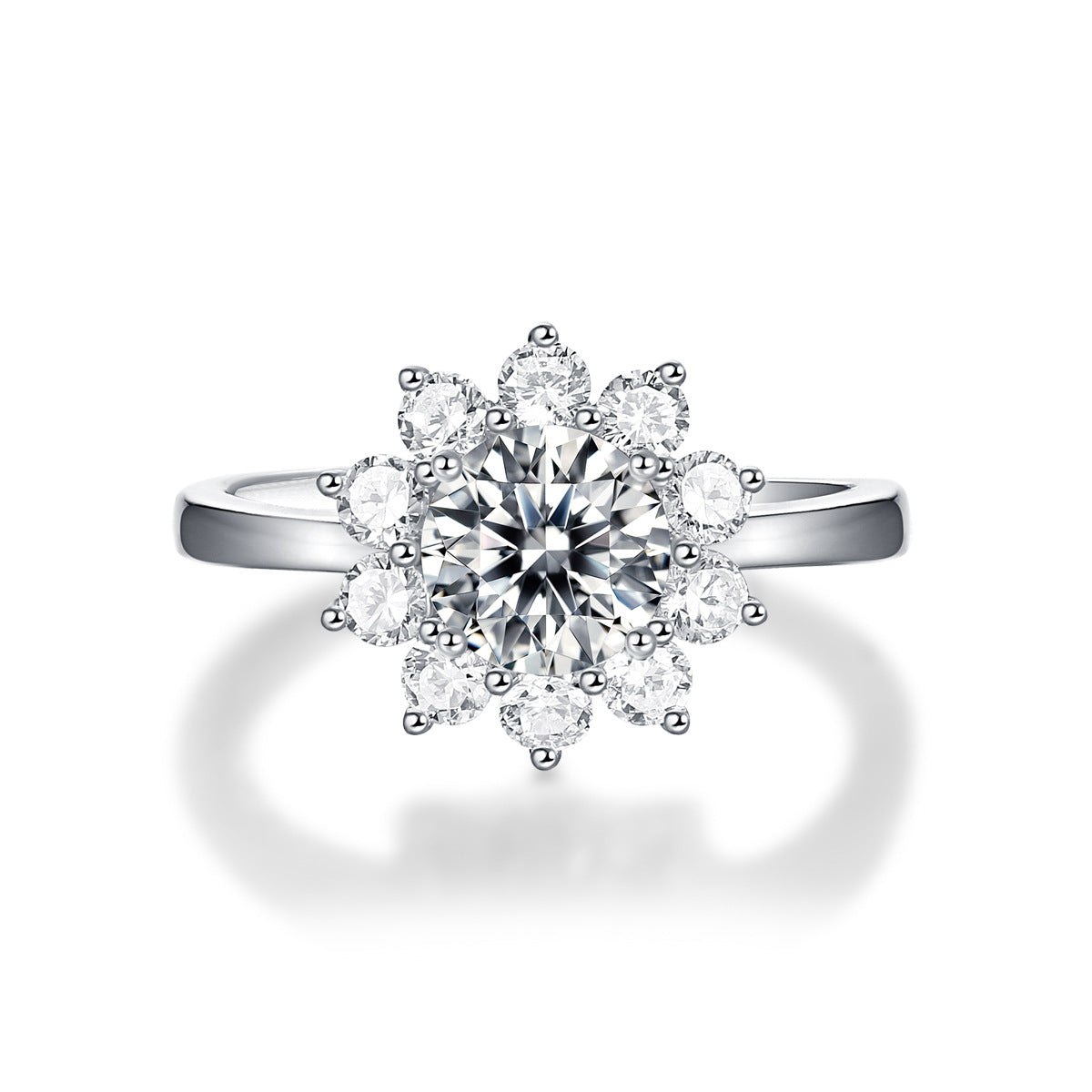 Sunflower Moissanite 925 Sterling Silver Adjustable Ring