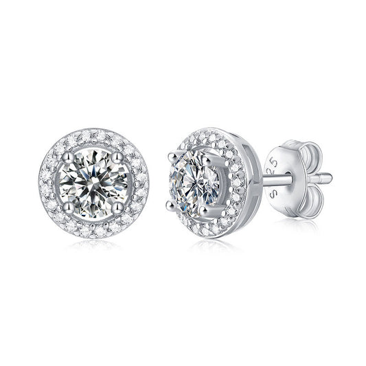 Joy Round Moissanite 925 Sterling Silver Stud Earrings