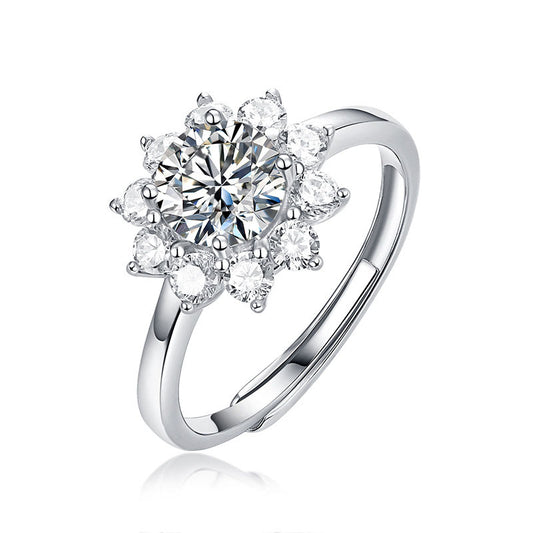Sunflower Moissanite 925 Sterling Silver Adjustable Ring