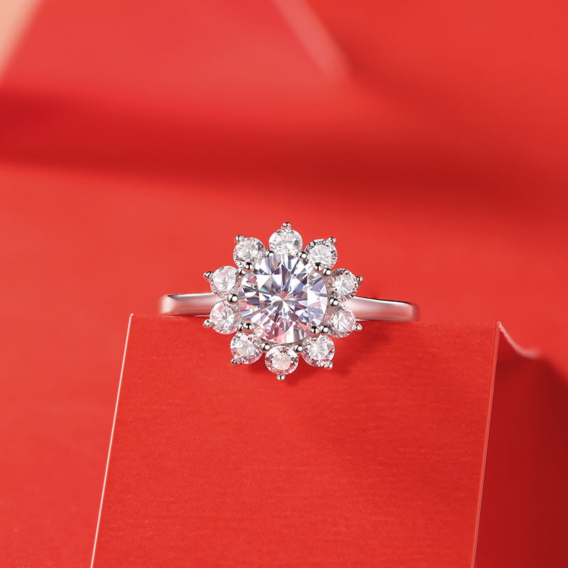 Sunflower Moissanite 925 Sterling Silver Adjustable Ring