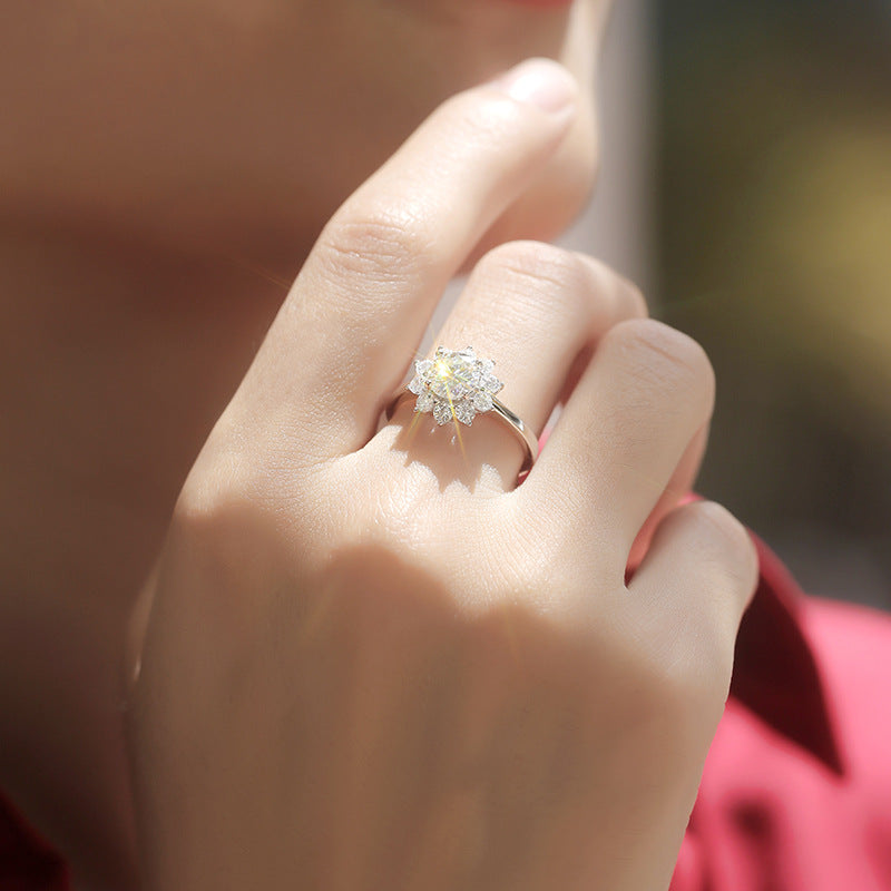 Sunflower Moissanite 925 Sterling Silver Adjustable Ring