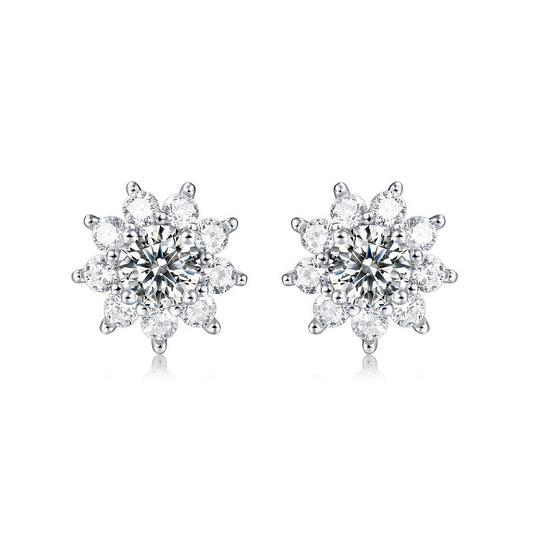 Sunflower Moissanite 925 Sterling Silver Stud Earrings