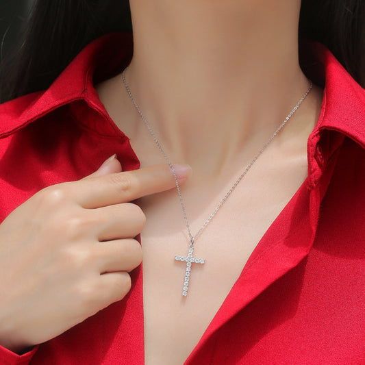 Elegant Moissanite Cross 925 Sterling Silver Necklace