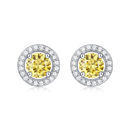 Sunny Round Yellow Moissanite 925 Sterling Silver Stud Earrings