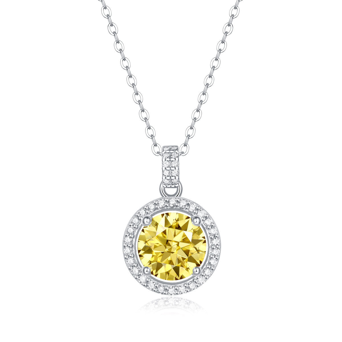 Rays of Sunshine, Yellow Round Moissanite 925 Sterling Silver Necklace