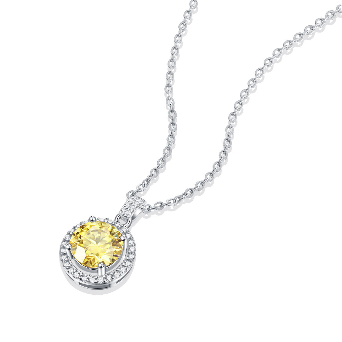 Rays of Sunshine, Yellow Round Moissanite 925 Sterling Silver Necklace
