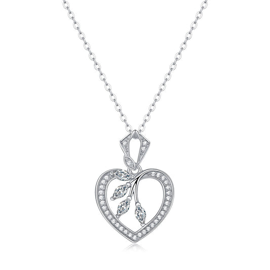 Beauty Moissanite Heart Leaves 925 Sterling Silver Necklace