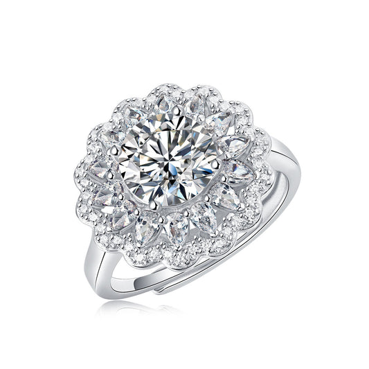 Mia 2ct Moissanite Flower 925 Sterling Silver Adjustable Ring